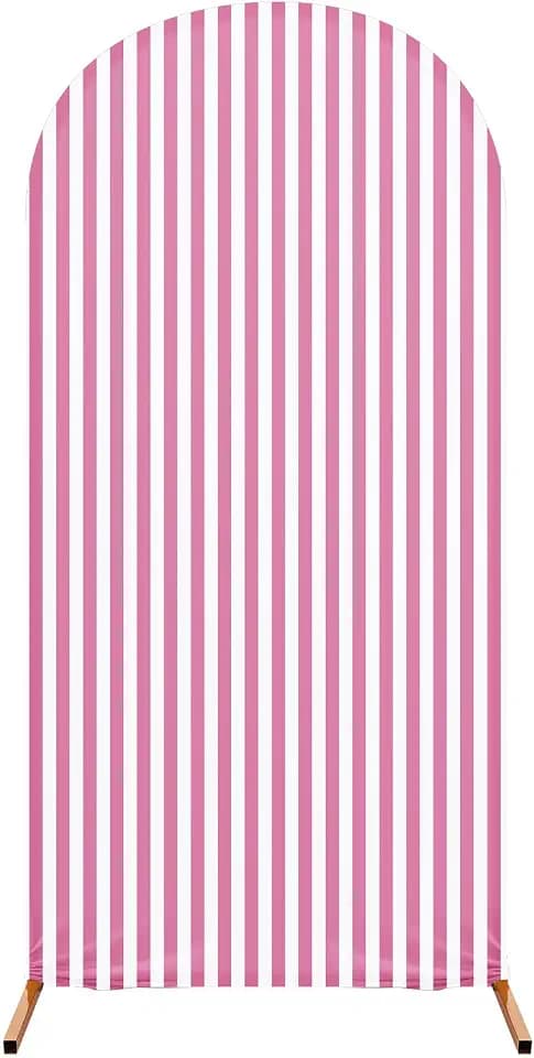 7.2ft Striped Arch Backdrop Cover, Pink and White, Vertical