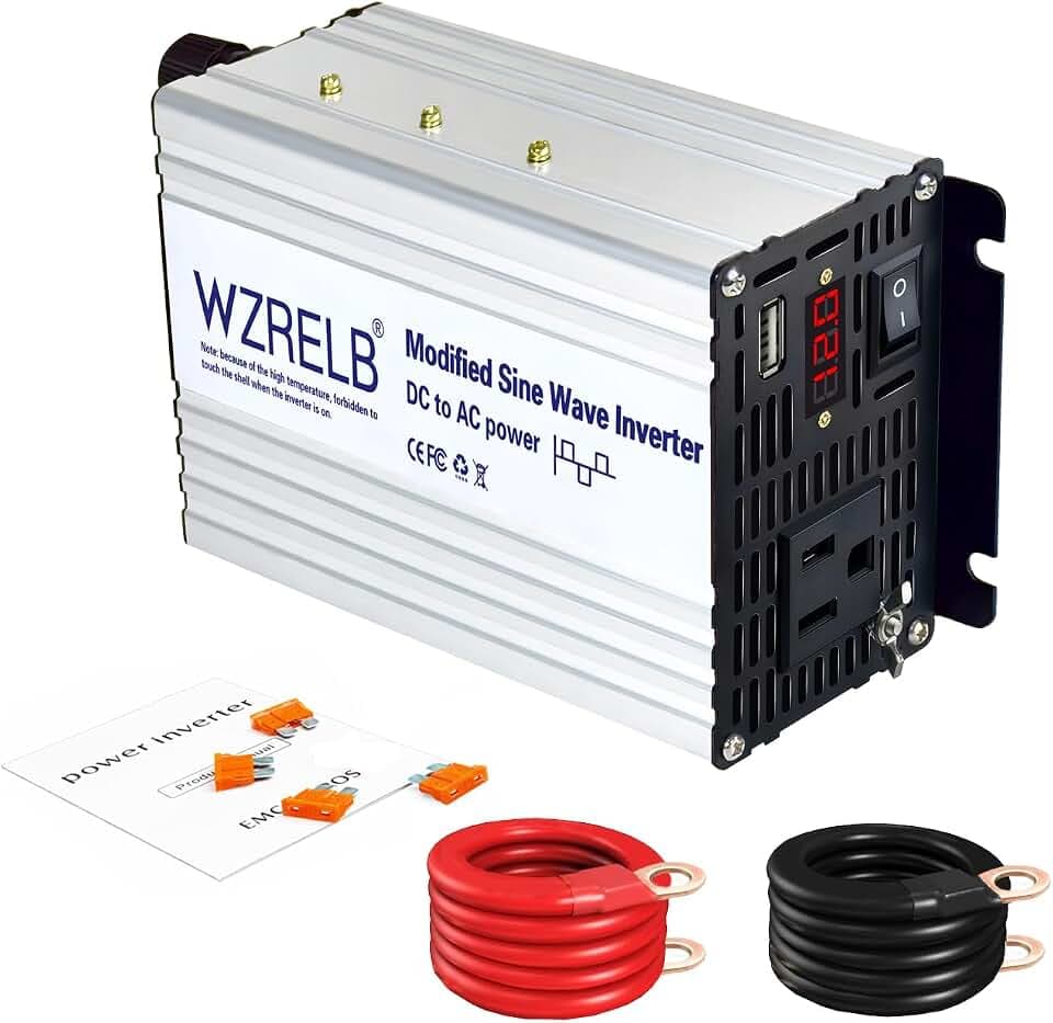 WZRELB 600W Power Inverter 12V DC to 110V 120V AC,Modified Sine Wave Car Inverter for Vehicles with LED Display,5V/2.4A USB Port,Soft Starter,Off-Grid Power Converter with High Efficiency up to 90%