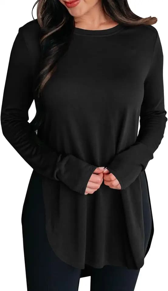 BZB Womens Long Sleeve Shirts Side Split Tunics Tops to Wear with Leggings