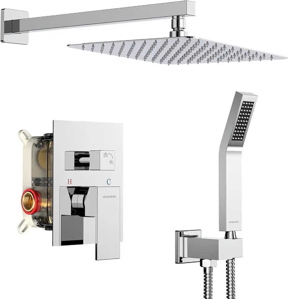 SR SUN RISE Shower Faucet Set 10-Inch Rainfall Shower Head Polished Chrome