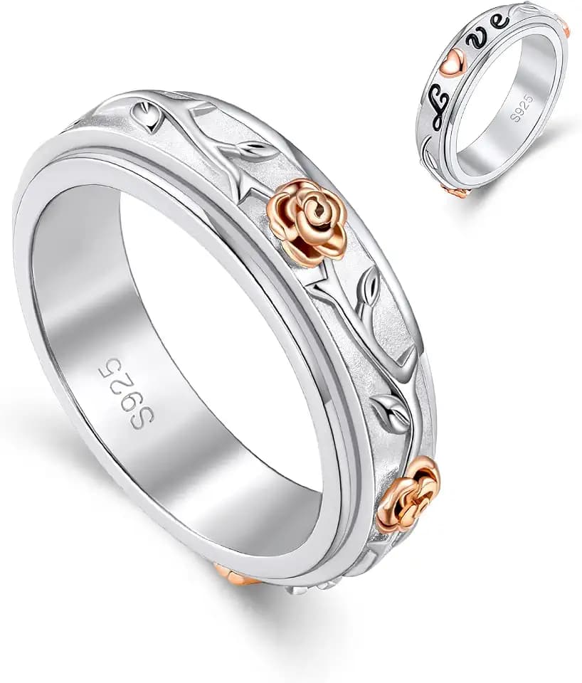 Fidget Ring Spinner Ring for Anxiety Women Men Daughter Real S925 Sterling Silver Fidget Ring