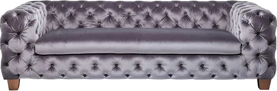 Kare Design Sofa Desire Silbergrau, 3-Sitzer, Breites Loungesofa aus weichem Samtstoff, Edle Couch mit Vintage Effekt, (H/B/T) 68x245x100cm