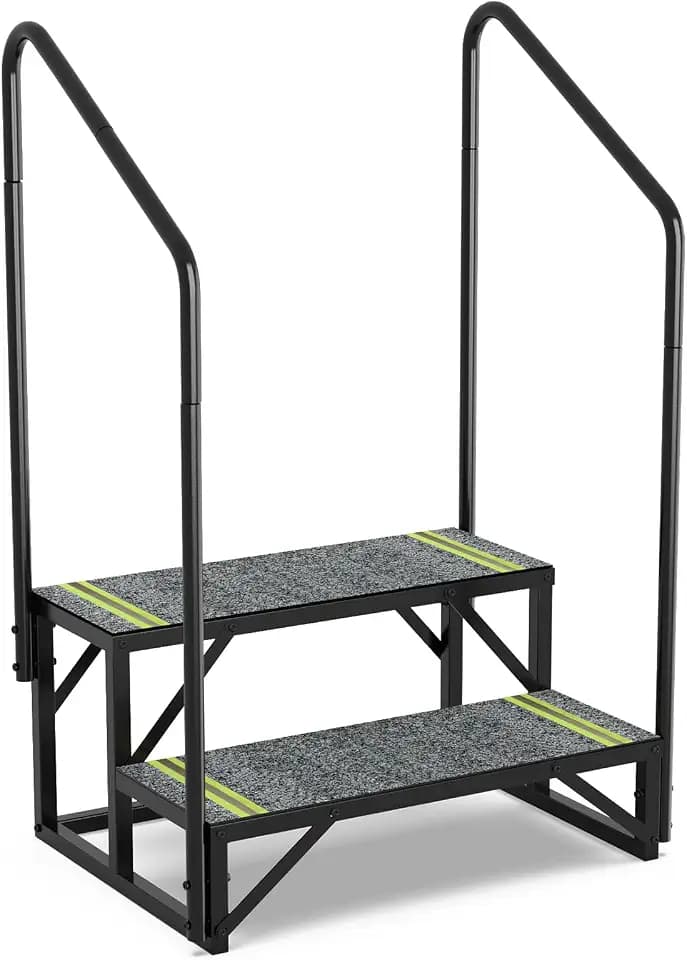 RV Steps with Handrail, 2 Step Hot Tub Steps with Non-Slip Mats