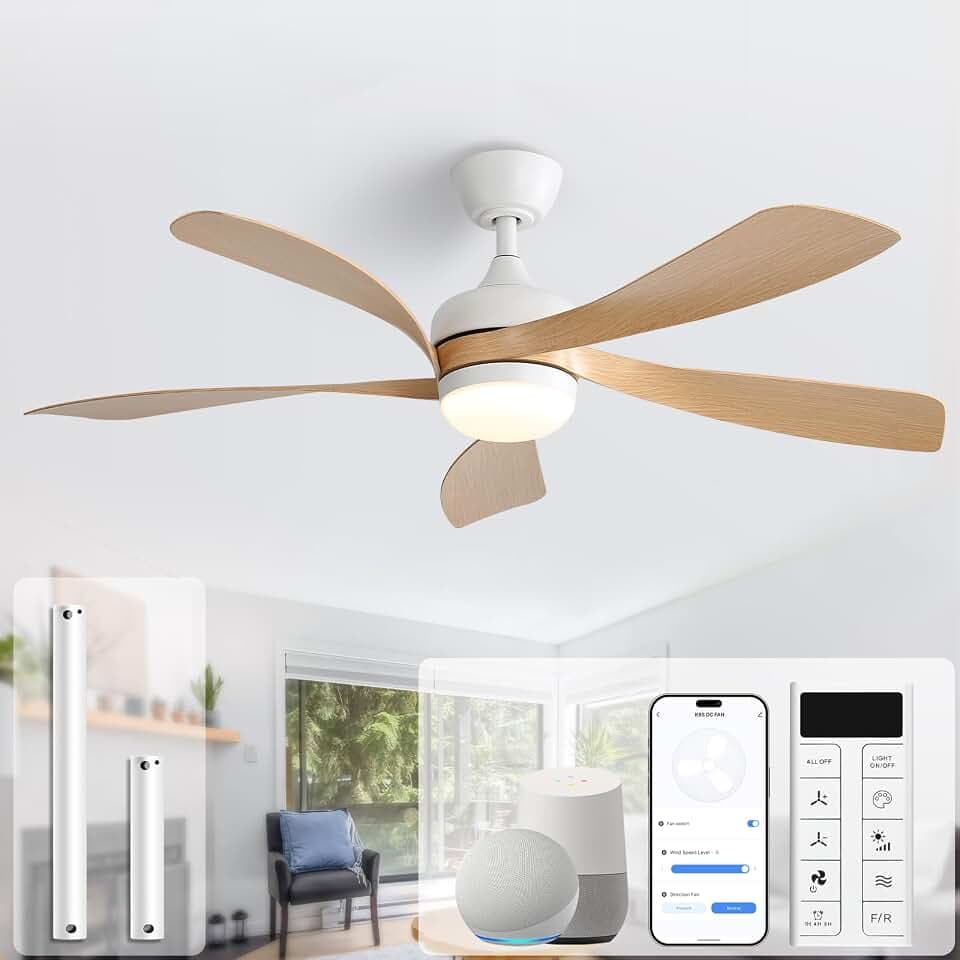Sofucor 52 Inch Smart Ceiling Fan with Light, 5 ABS Blades