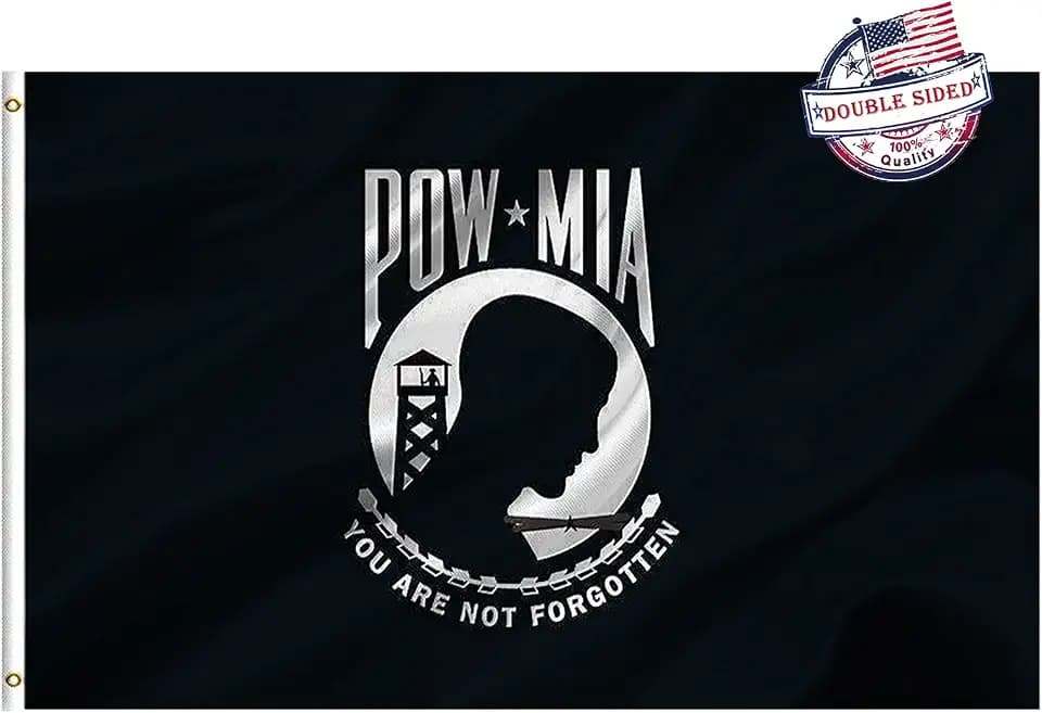 Mosprovie Pow Mia Flag 3x5 Outdoor Double Sided- Heavy Duty 3ply Mia Pow Flags 2 Sided Super Durable 4 Rows Stitched Edge Canvas Header with 2 Brass Grommets You are Not Forgotten Memorial Day Flag