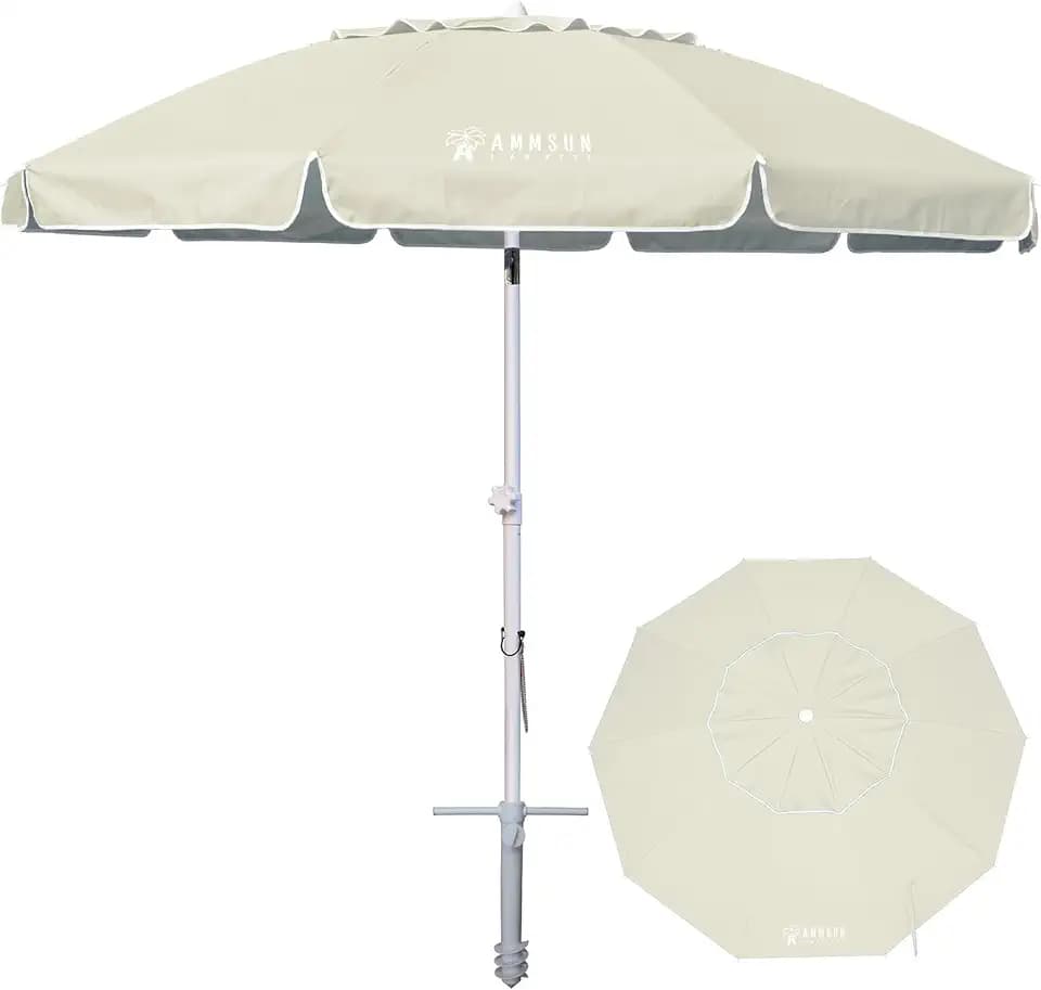 AMMSUN 8 Feet Large Beach Umbrella with Sand Anchor Heavy Duty High Wind Portable Outdoor Umbrellas UV 50+ Protection Air Vent Tilt Patio Garden Pool