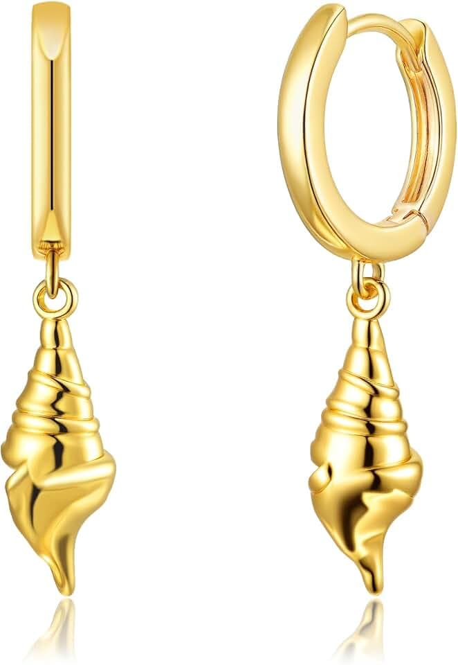 SANNYRA Huggie Earrings for Women - 14K Gold Plated Beach Sea Drop Dangle Earrings - Starfish Butterfly Moon Star Seashell Beachy Jewelry