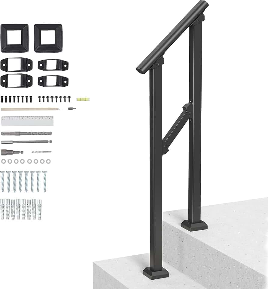 VEVOR Handläufe für Außentreppen, 1–2-stufiges Treppenhandlauf-Set, Übergangsgeländer aus Karbonstahl mit Montagesatz, Treppengeländer für Senioren, Betonstufen & Veranda & Deck
