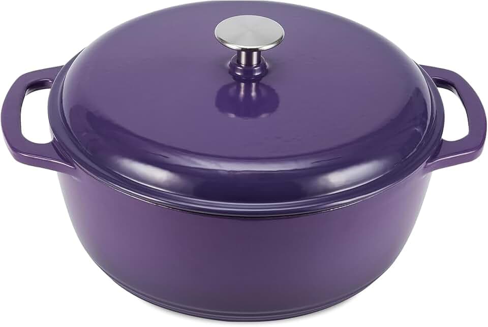 Amazon Basics Schmortopf Rund aus Emailliertem Gusseisen mit Deckel, 5,7 L, Violett