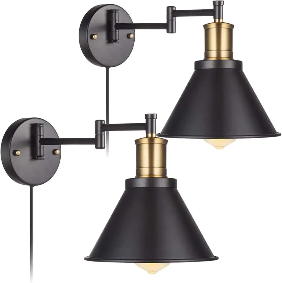 Wall Lamps, Swing Arm Wall Lamp Wall Sconce 2-Pack Plug in Cord with Switch,Vintage Barn Wall Light Bronze Black Lamp Lobby, Hallway, Kitchen, Dining Room, Restaurant, Café