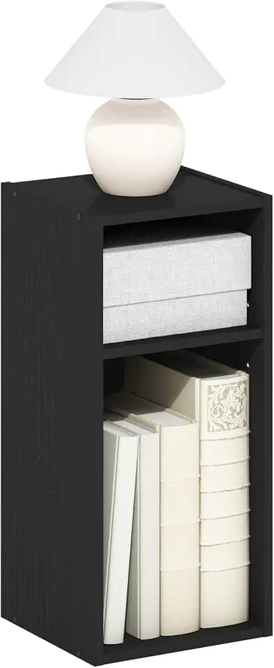 Furinno Fulda Book Shelf, 2-Tier Narrow Bookshelf, Bookcase with 10-in Width Storage Shelf, 9.3 x 9.8 x 21.2, for Living Room, Bedroom, Home Office, Blackwood