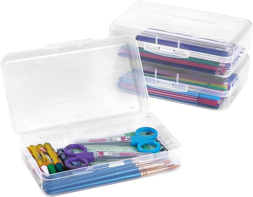 Sooez 3 Pack Pencil Case, Large Hard Pencil Box Bulk, Clear Crayon Box
