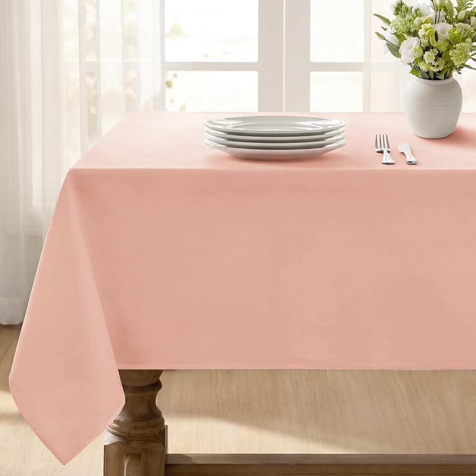 Softalker Square Tablecloth, Waterproof Table Cloths Wrinkle Free Fabric Washable Polyester Table Cover for Dining Tables Party Outdoor Camping Parties Buffet - 54 x 54 inch, Pink