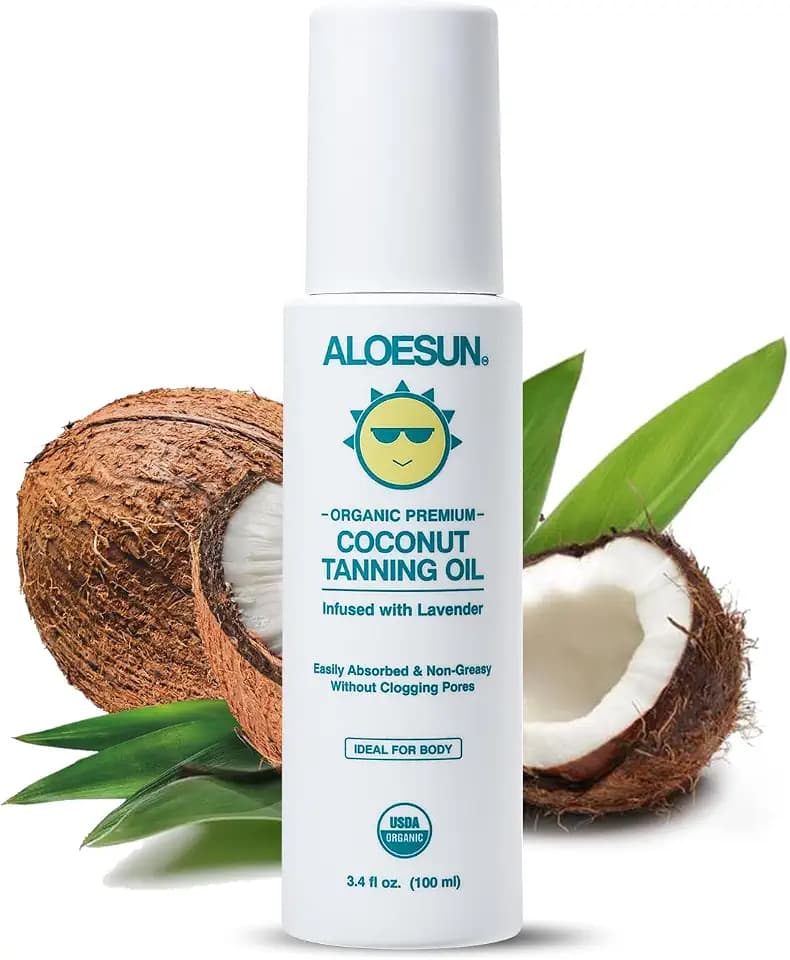 ALOESUN Organic Coconut Tanning Oil Spray Infused with Organic Lavender Oil | Natural Deep Tanning Accelerator | Moisturizing & Hydrating Tan | Non-Greasy | Vegan & Cruelty-Free | Travel Size 3.4 Oz