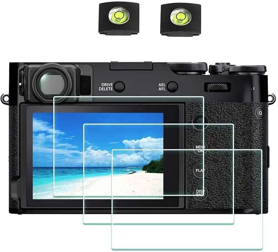 ULBTER Schutzfolie Displayschutz für Fujifilm X100VI X100V Fuji X-100V X-100VI [3+2 Stück] mit Blitzschuh-Abdeckung, Glas 0,3 mm, 9H Härte gehärtetes kratzfest