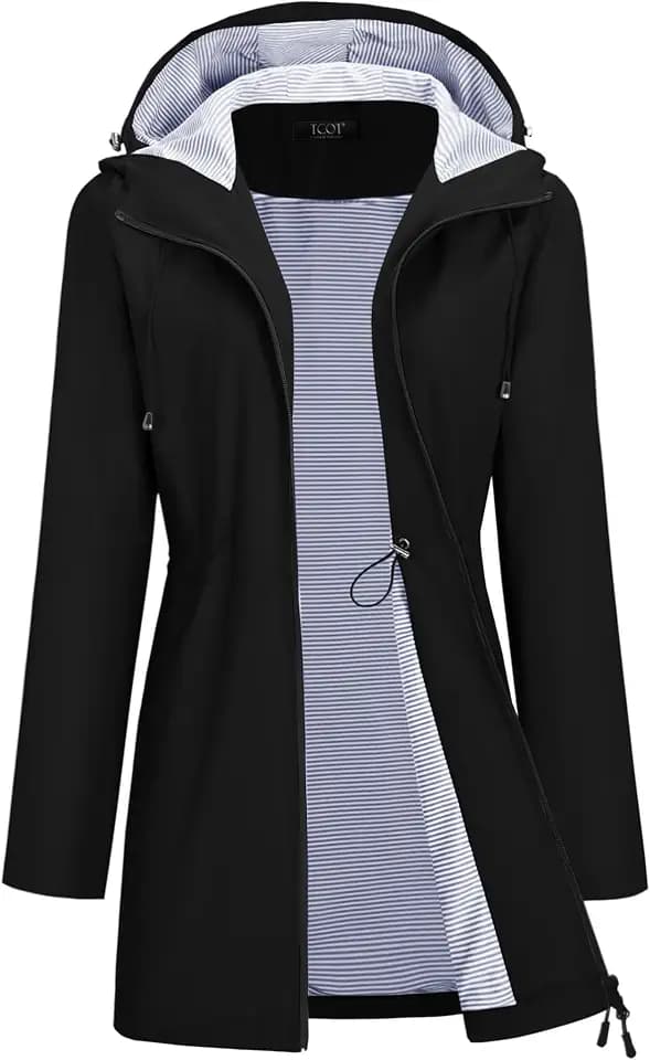 TCOT Rain Jacket Women Lined Raincoats Waterproof Hooded Long Trench Coat