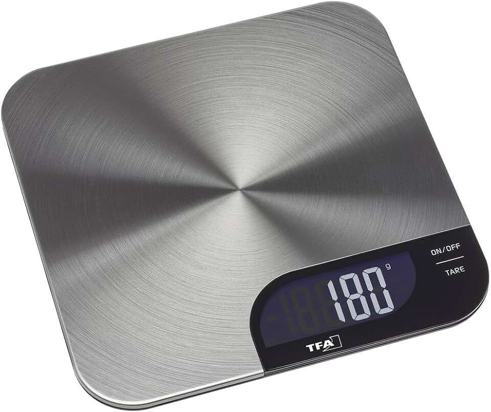 TFA Dostmann Küchenwaage digital Cheesecake, 50.2006.60, leicht zu reinigen, Tara-Zuwiegefunktion, rutschfester Stand, bis 5kg, aus Edelstahl, Silber