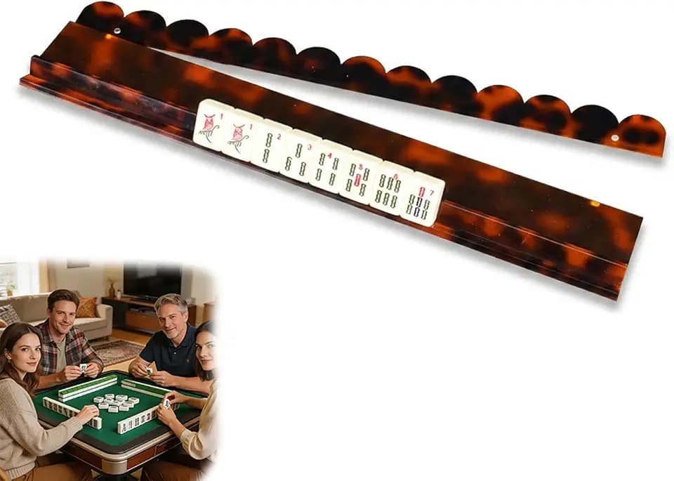 Mahjong Racks for American Mahjong, 20 in Acrylic Mahjong Tile Holder, Tortoiseshell Magnetic Pusher Rack, Orange Single piece（1 Pack）