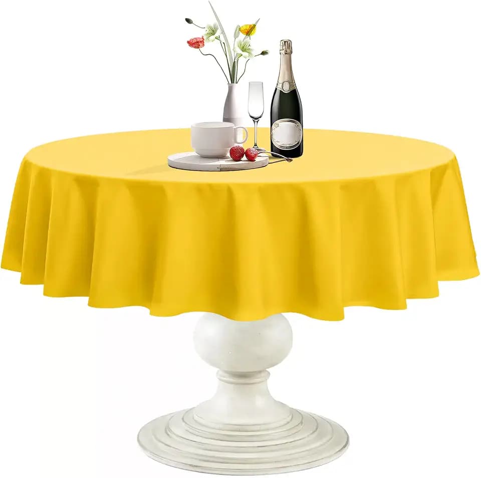 Softalker Round Tablecloth, Waterproof & Stain Resistant Table Cloth Wrinkle Free 210GSM Fabric Washable Polyester Table Cover for Spring/Party/Outdoor - 120 inch,Yellow