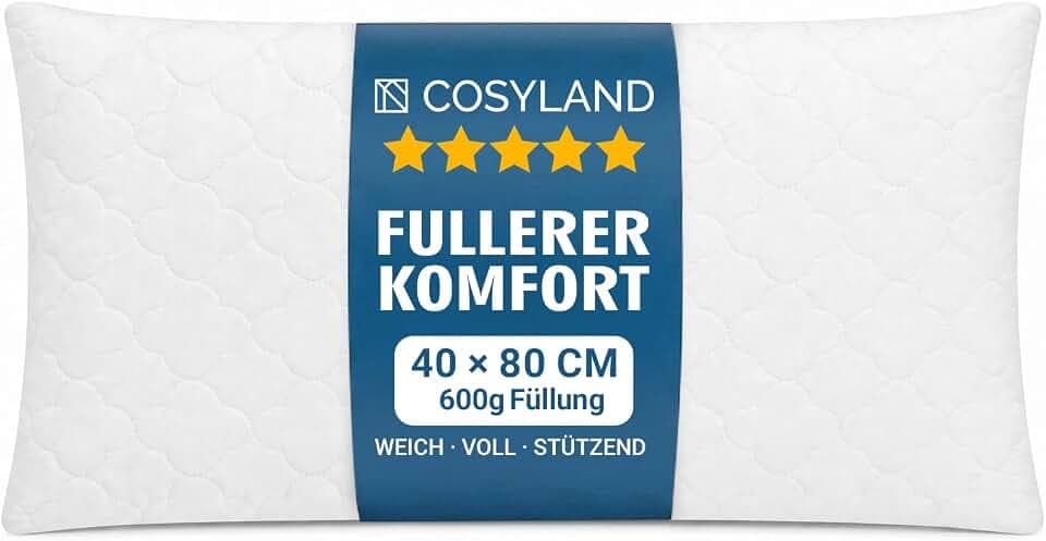 COSYLAND Stepp-Kopfkissen 40 x 80 cm 2er Set, höhenverstellbares Bettkissen mit Reißverschluss, 7D-Faserfüllung, weicher Steppbezug, stützend, Schlafkissen mit waschbarem Bezug