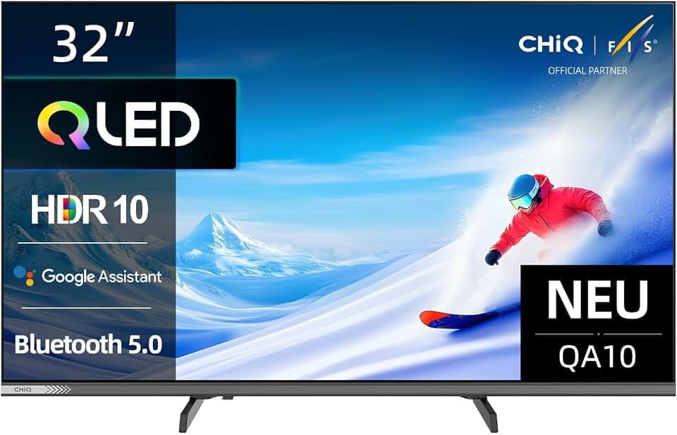 CHIQ 32QA10 32 Zoll(80 cm) Full-HD QLED Smart Google TV mit HDR10, Dolby Audio, Airplay, Chromecast, Integrierter Triple Tuner (DVB-C/T/T2/S/S2), Prime Video, Integrierter Google Assistant