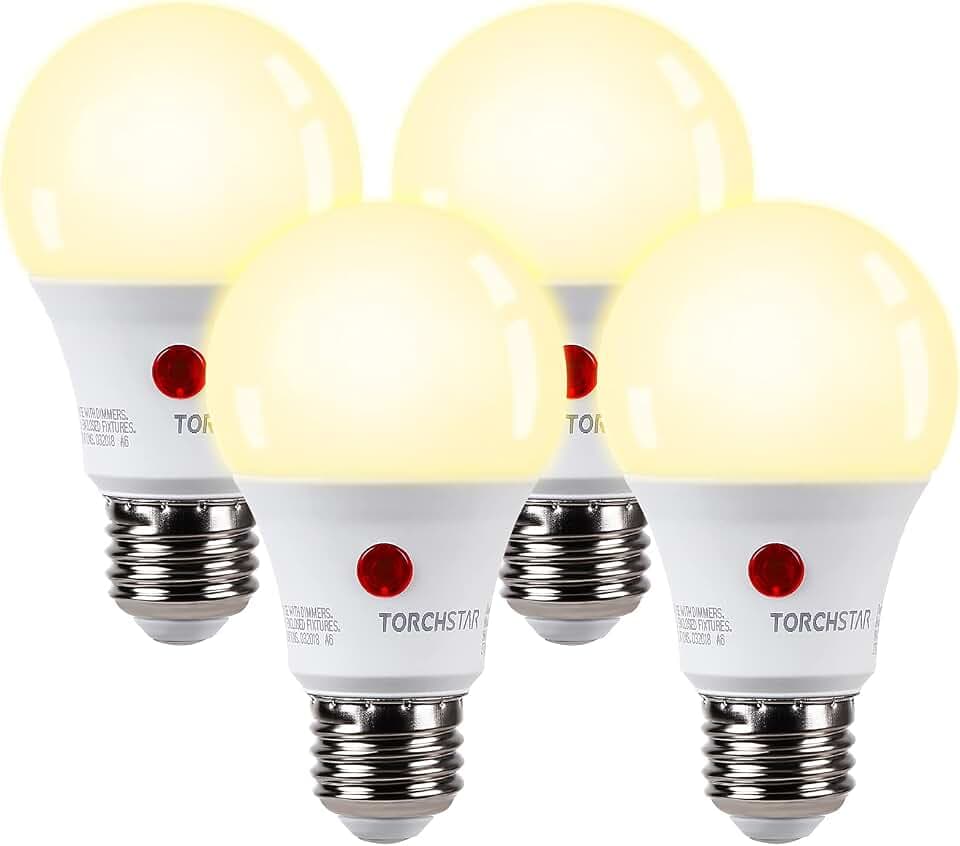 TORCHSTAR 4-Pack Dusk to Dawn LED Light Bulb Outdoor, A19, 2700K