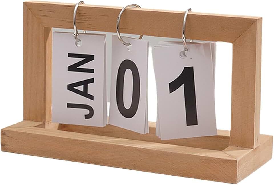 Holz Schreibtischkalender, Abwählbarer Tischkalender mit Monat & Datum