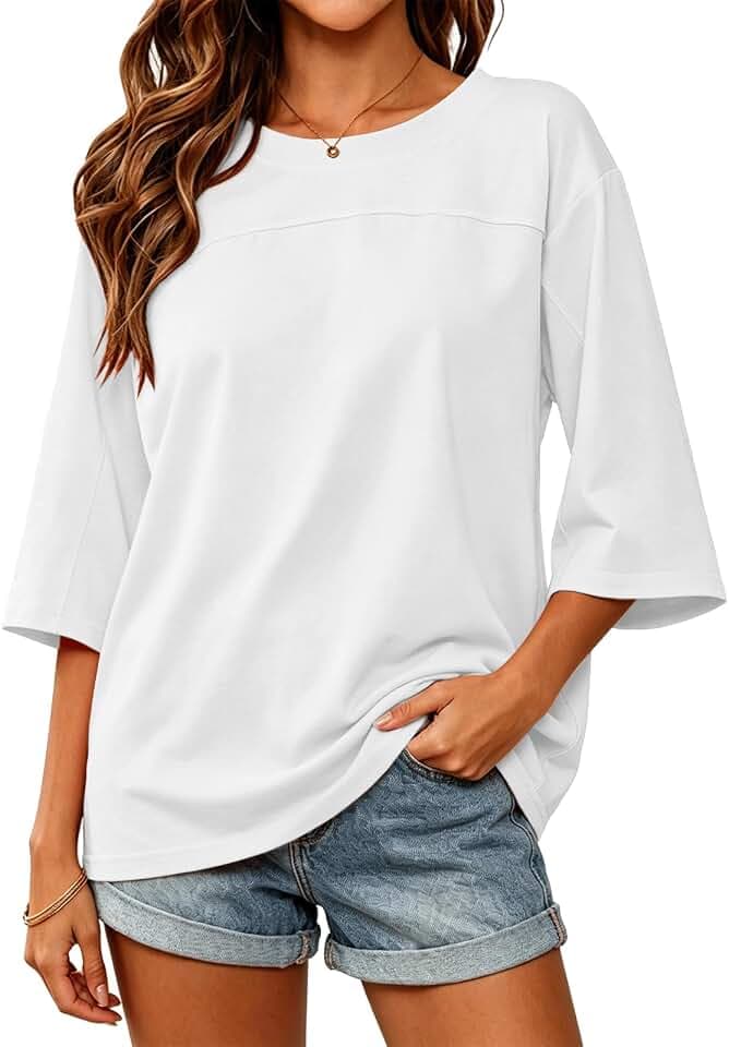 Womens Oversized T Shirts Loose Fit Crewneck 3/4 Length Sleeve Tops