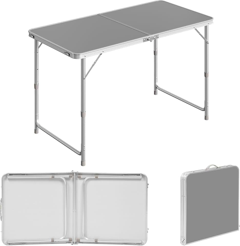 WOLTU Klapptisch Campingtisch 120x60cm, höhenverstellbar, Grau
