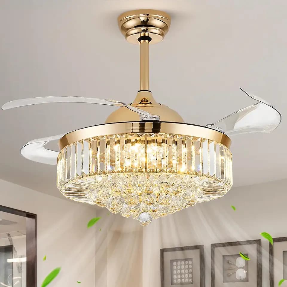 FIDGRA 42'' Fandelier Ceiling Fan with Light, Chandelier with Fan, Gold
