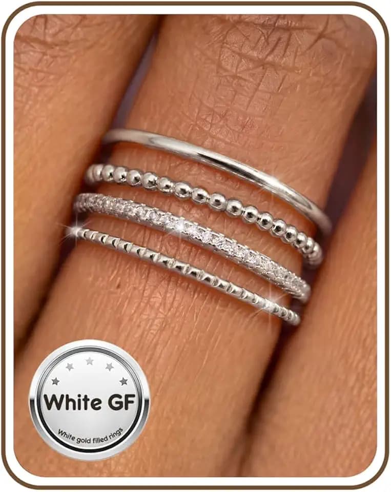 Stackable Rings for Women 14K Gold Plated Knuckle Stacking CZ Thin Ring Set