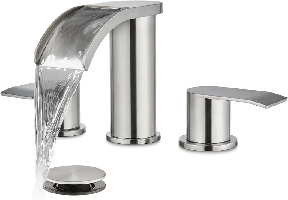 gotonovo Waterfall Bathroom Faucet 3 Hole Round Body,Brushed Nickel
