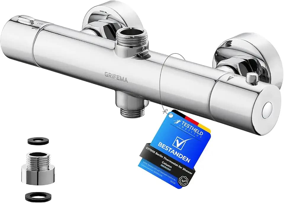 GRIFEMA G17005 Berlin - Thermostat für Duschsystem, Duscharmatur Ersatzteile, Verbrühschutz, Chrom, Silber [Exklusiv bei Amazon]