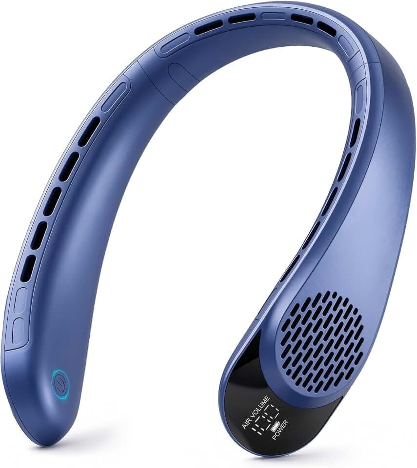 ASNUG Blattloser Halsventilator, USB wiederaufladbar, 3 Geschwindigkeiten, Reisen, Sport, Blau, Modern, One Size