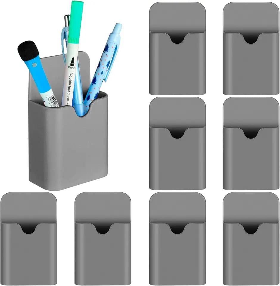 Jetec 8 Pcs Magnetic Pen Marker Holders, Gray, 3.86 x 2.24 Inch