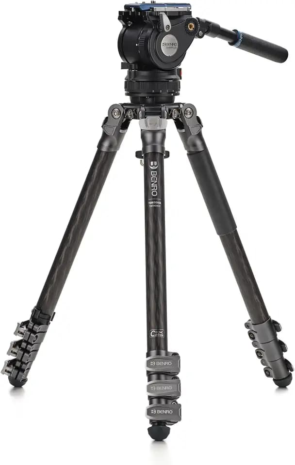 Benro Mammoth Series 3 Carbon Fiber 4-Section Flip-Lock Tripod Kit with BV6H Plus 75 mm Video Head — Heavy-Duty Support for Hybrid Photo/Video Use (TMTH34CFBV6HP)