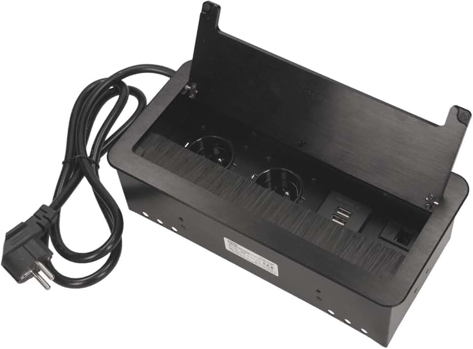 ORNO AE-13125/B Versenkbare Steckdose 2-Fach mit USB-Ladegerät, 1,5 m Kabellänge, Typ E Französisch Steckdose