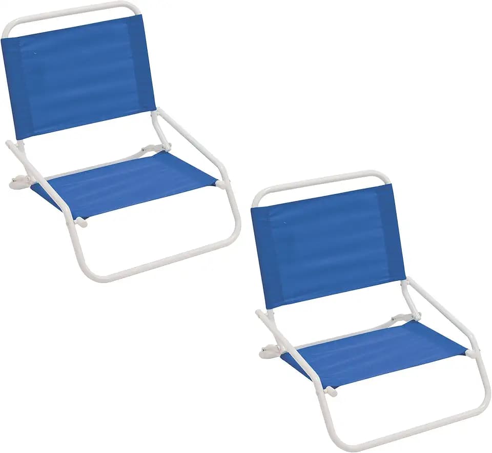 Rio Brands 1-Position Low-Profile Folding Beach Chairs, Lightweight Steel Outdoor Portable Camping Chairs, Supports up to 190 lbs.
