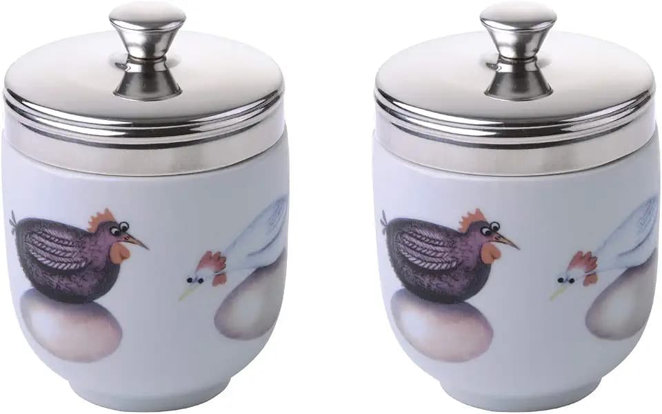 BIA - Eierkocher aus Porzellan I Set mit 2 weißen Eiern mit schlüpfenden Eiern, Design von Clare Mackie, Küchenhelfer und Eier-Multi-Kocher, in Geschenkverpackung verpackt.