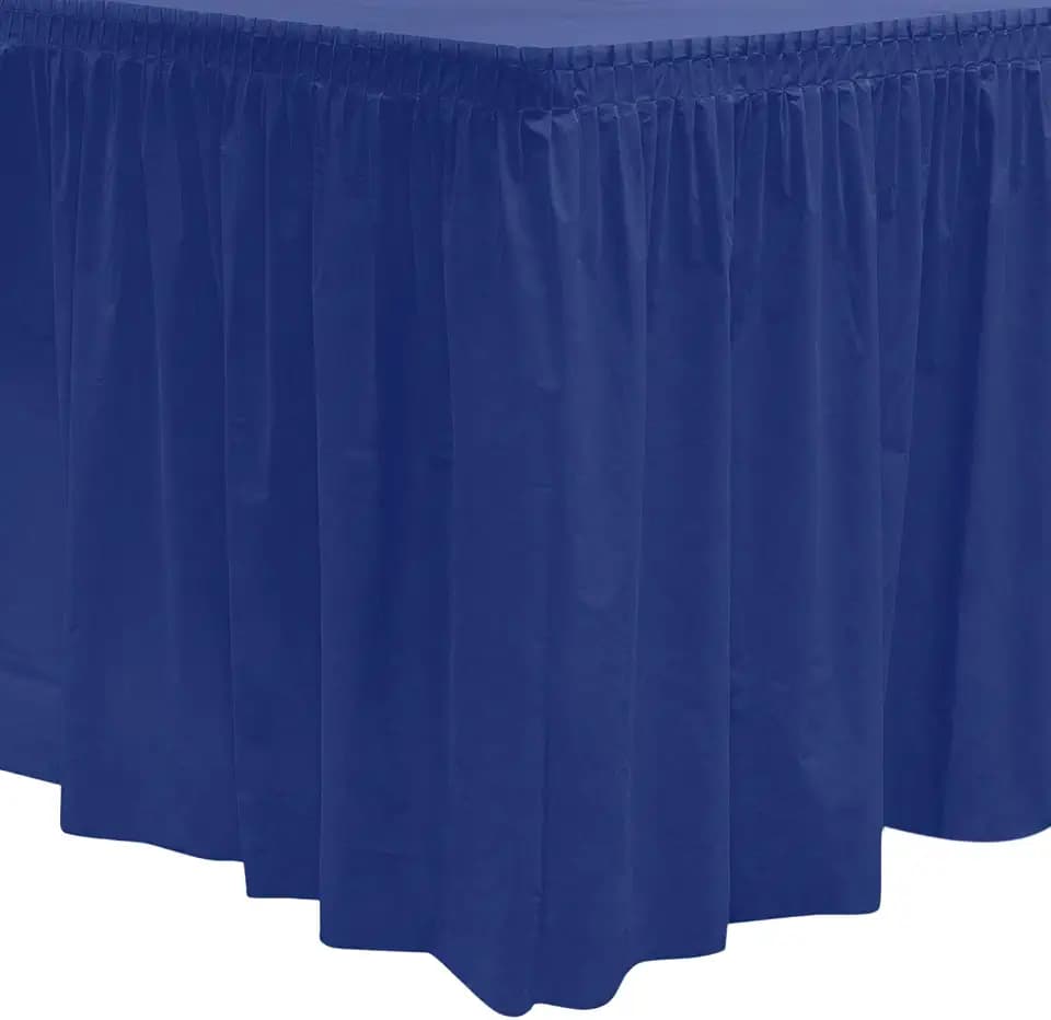 Party Essentials Plastic Table Skirt, 2-Count, 29" W x 8' (96") L, Navy Blue
