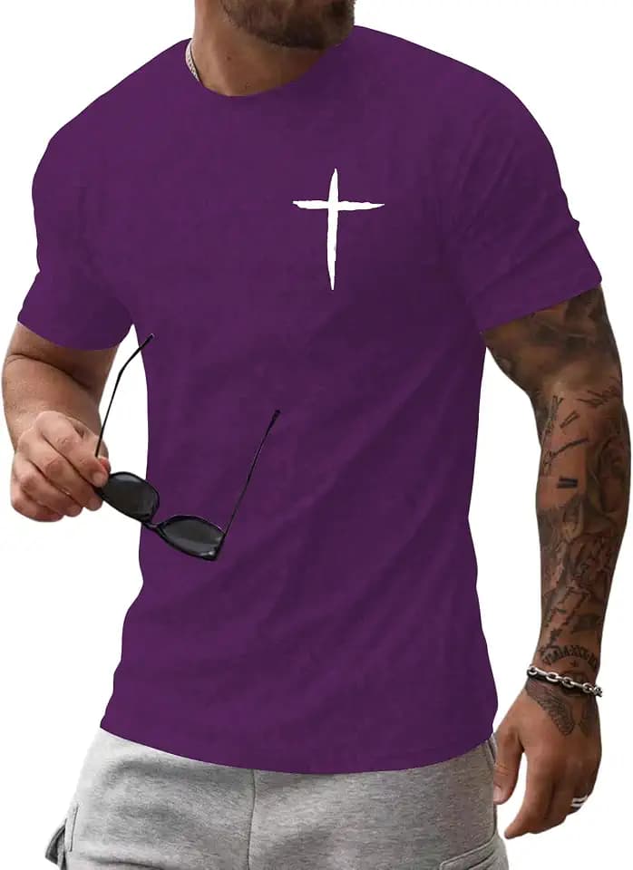 Floerns Men's Cross Print Short Sleeve T Shirt Crewneck Tee Shirts