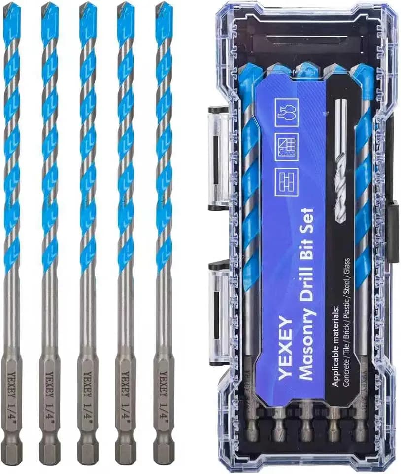5PCS 1/4" Masonry Concrete Drill Bit Set,Tungsten Carbide Drill Bit Tip,Hex Shank Drill Bits Set for Tile,Brick,Marble,Plastic,Cement,Wood,Glass etc.