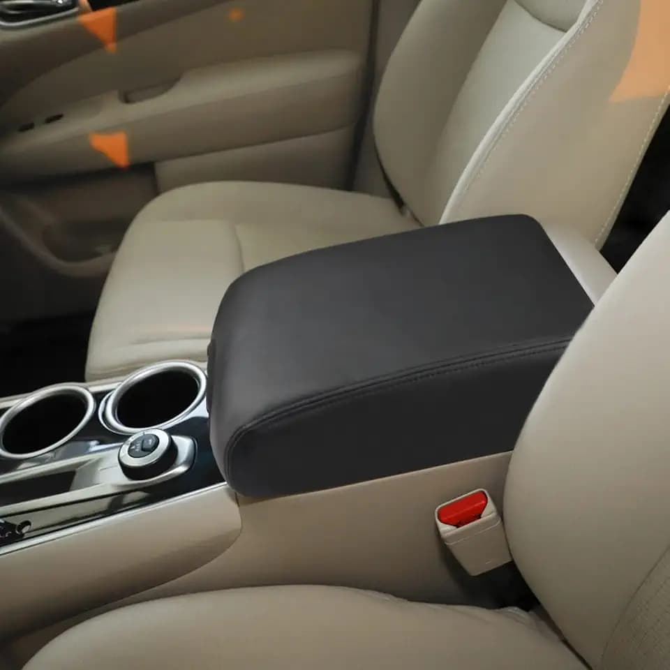 INTGET Center Console Armrest Cover for Nissan Pathfinder Accessories 2013-2020 2021 2019 2018 2017 2016 2015 2014 Leather Middle Console Lid Protector Interior Accessories for Pathfinder