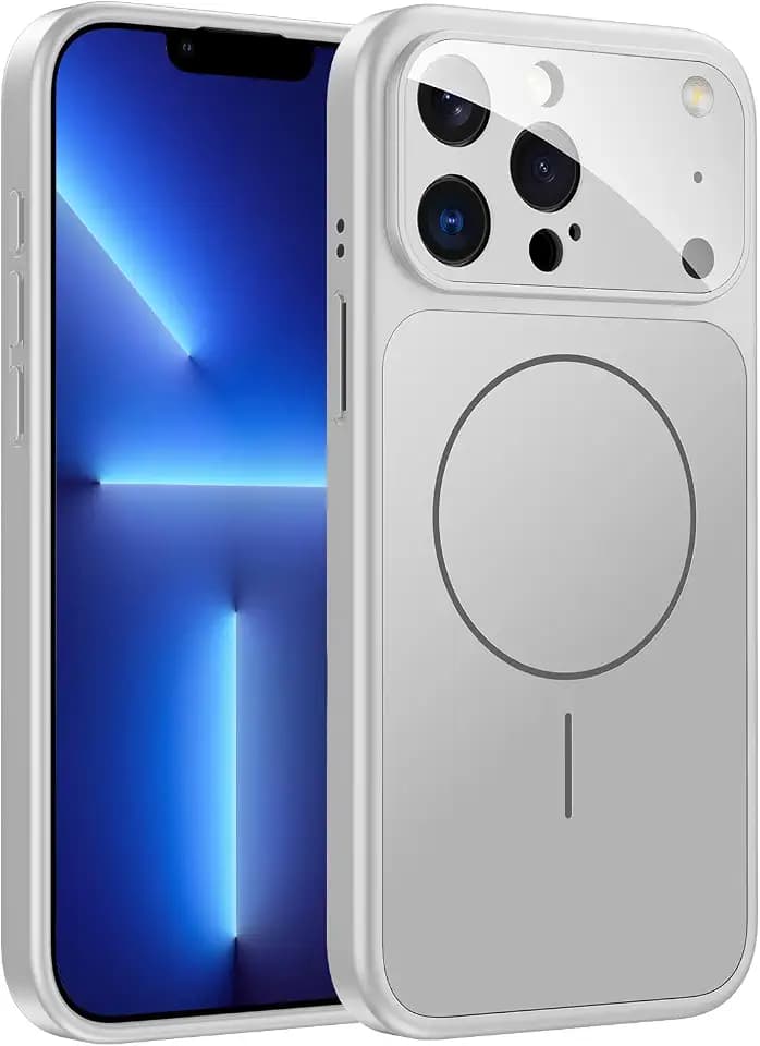 TOBOVON for iPhone 13 Pro Max Case with Camera Lens Protector, Compatible with MagSafe, Slim Matte Magnetic Shockproof Phone Cover for iPhone13 ProMax, Silver