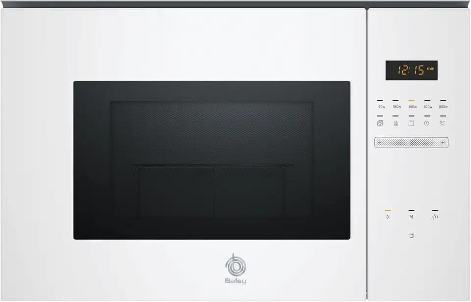 Balay 3CG5172B2 Mikrowelle, ohne Rahmen, 38 cm, 20 l, Aqualisis, Ap. links, 8 Rezepte und elektronische Standby-Programmierung, Drehteller 25,5 cm, mit Grill, Weißglas