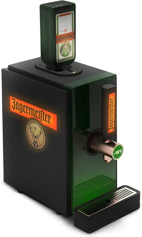 Jägermeister Shot Machine 2.0 – Kräuterlikör bei -18°C zapfen – Meisterhafte Shots servieren – Die Zapfmaschine mit Kühlung passt auf Flaschengrößen 0,35l - 0,5l - 0,7l - 1l – 22,0 x 39,5 x 40,7 cm