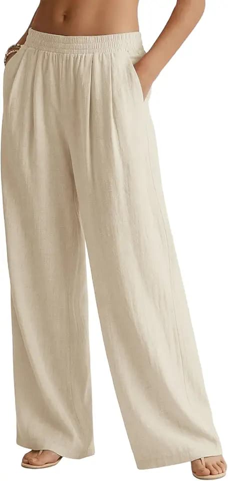 JEKAOYI Womens Casual Linen Pants Wide Leg Palazzo Flowy Summer Pants 2026 Beach Vacation Travel Trousers with Pockets