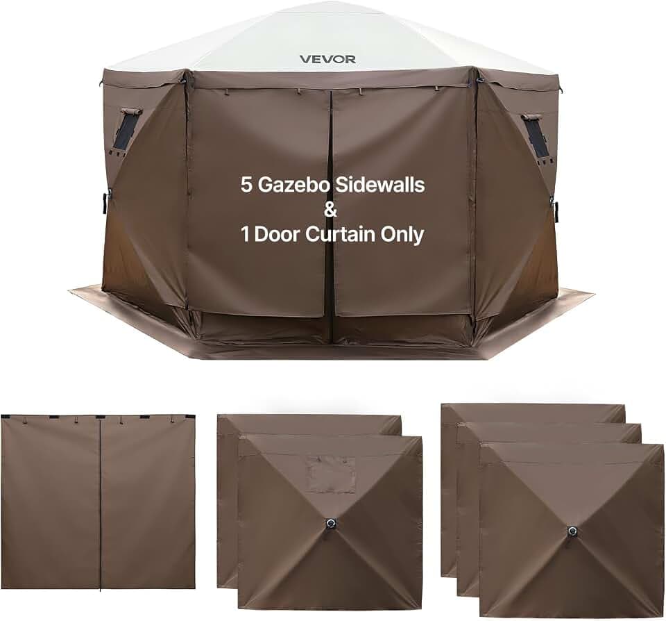 VEVOR 12x12ft Pop Up Gazebo Sidewalls with 2 Window, 3 Solid Waterproof Panels, UV Protection, Wind & Sun Privacy Walls with 1 Zippered Door for Outdoor Events, Compatible with COBIZI Screen Shelters