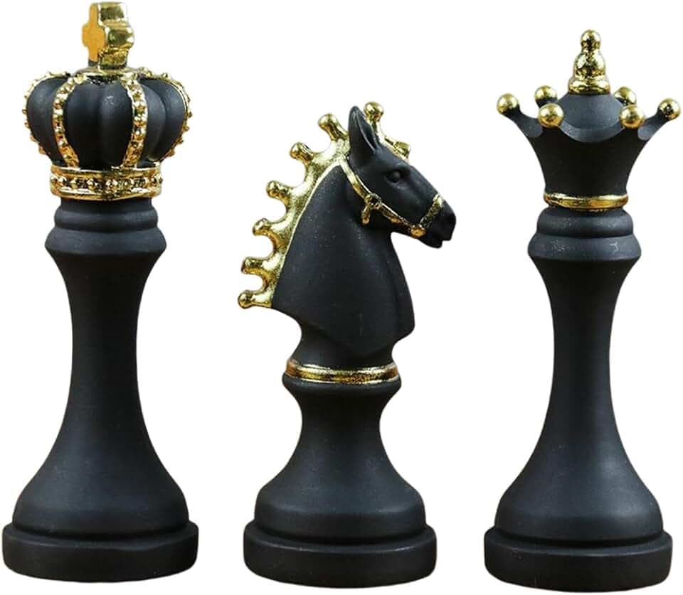 Fenteer 3er-Pack Schachfiguren Statue Skulptur Ornament Sammelfigur Einrichtung Wohnkultur Kunst Zeitgenössische Bürotischdekoration, Schwarz