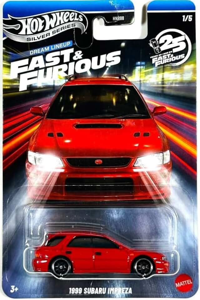 Hot Wheels Silver Series Fast & Furious Dream Lineup – 1999 Subaru Impreza [Rot] Maßstab 1/5-1:64 Druckguss-Spielzeugfahrzeug